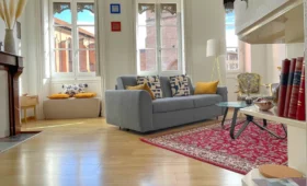 Appartement Metz à Toulouse – salon lumineux avec cheminée