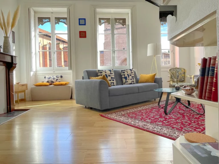 Appartement Metz à Toulouse – salon lumineux avec cheminée