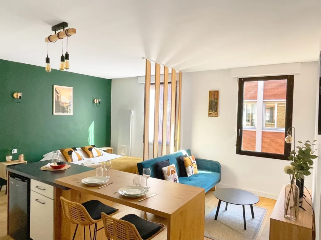 Studio Péri à Toulouse – pièce de vie avec coin nuit et cuisine équipée