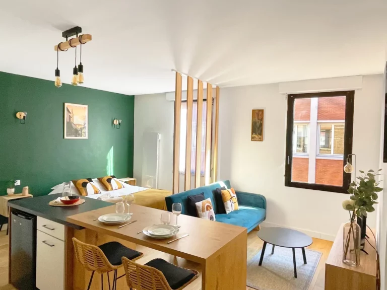 Studio Péri à Toulouse – pièce de vie avec coin nuit et cuisine équipée